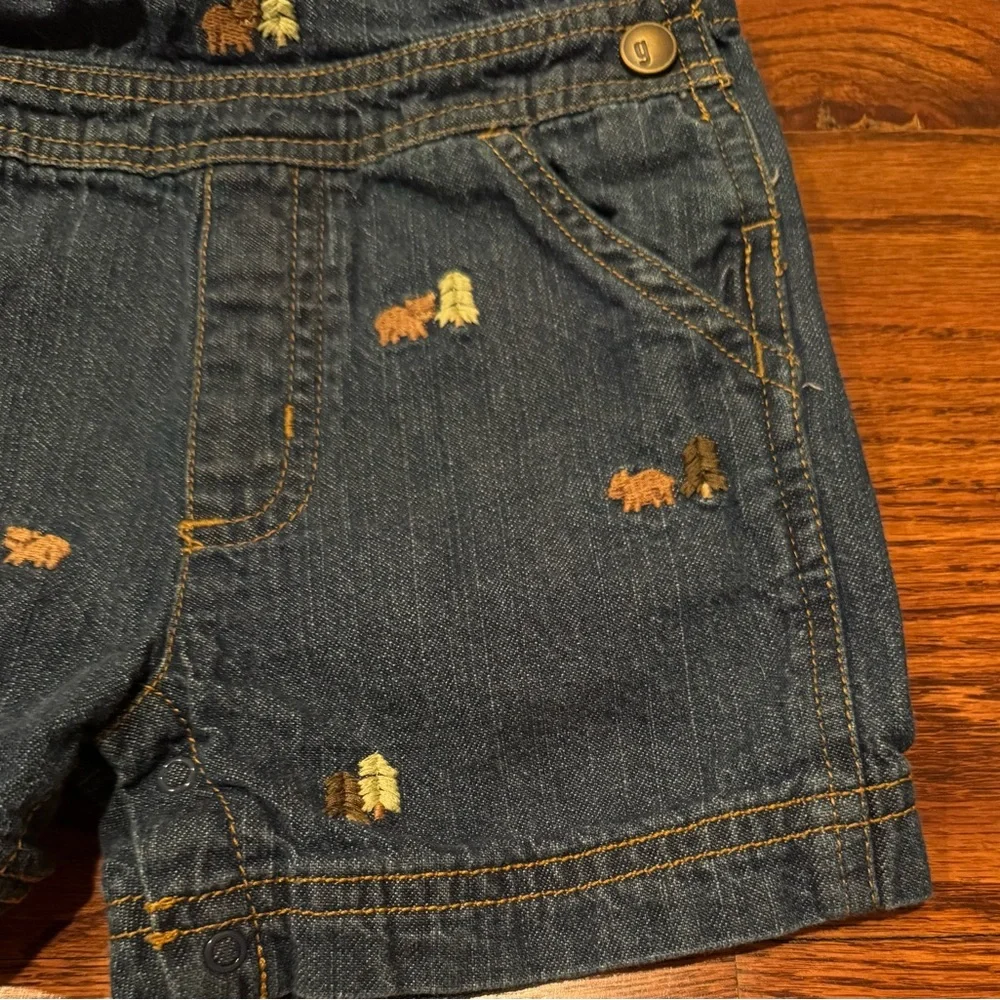 Gymboree 3-6M Denim Bear Embroidered Overalls w/ pocket teddy